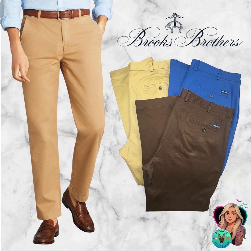 Brooks Brothers Pants Men's 42x30 Clark Fit Stretch Chino Khaki Brown Blue LOT 3 - Picture 1 of 16